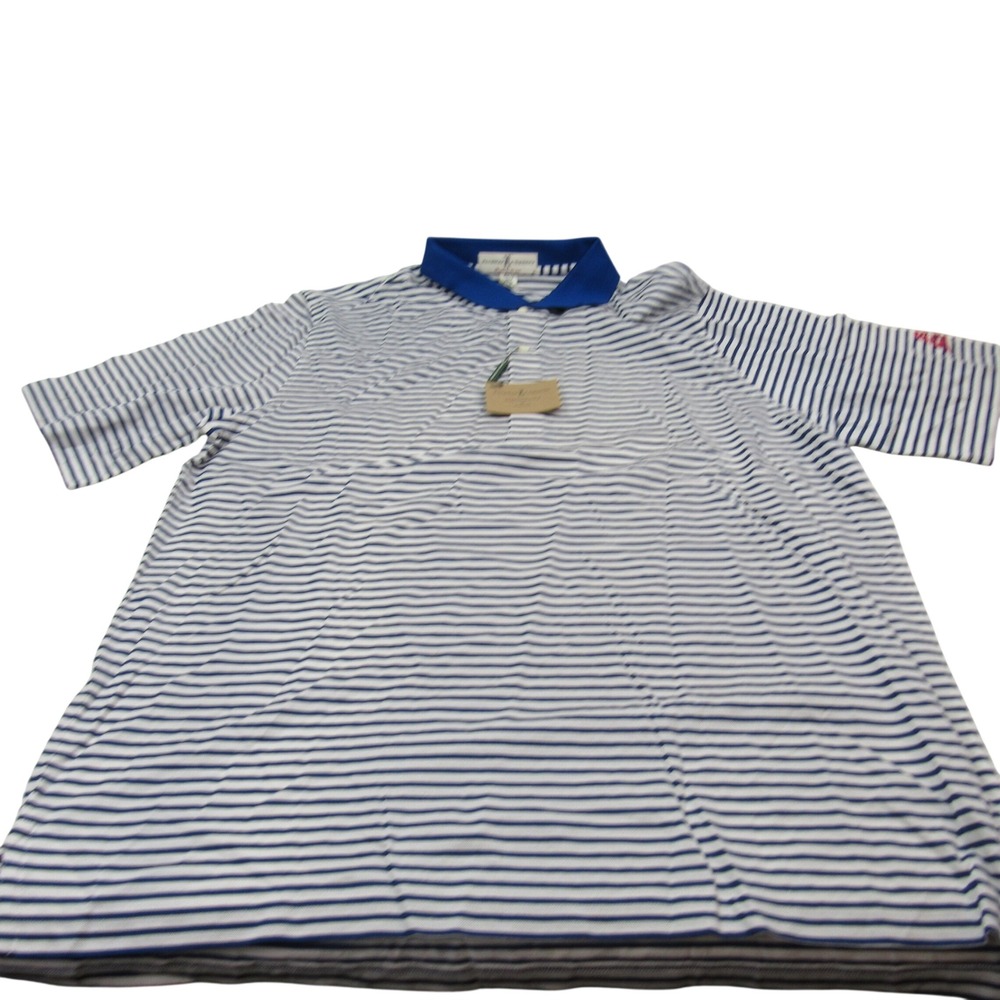 Fairway & Greene Mens XL Big East Golf Polo Shirt Performance White Blue Stripe‎